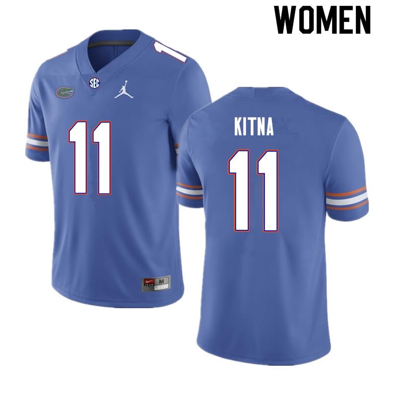 Women's NCAA Florida Gators Jalen Kitna #11 Stitched Authentic Nike Royal College Football Jersey JWN8565MK